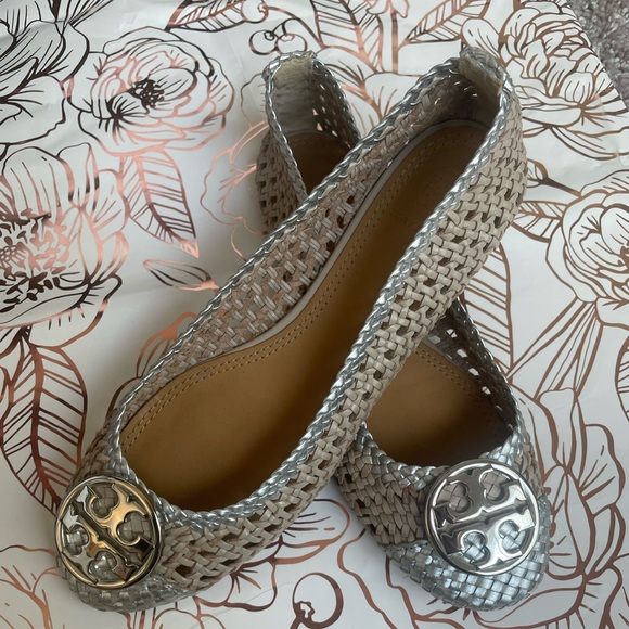Tory Burch Shoes - Tory Burch Chelsea Woven Leather Cap-Toe Flats